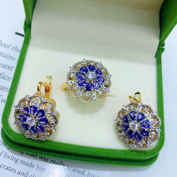 合金玻璃耳饰  kox rang ersil 两件套 耳环 戒指 妈妈款 时尚