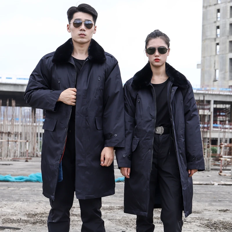 冬季防寒中长款军棉大衣黑色多功能保安加厚加绒保暖迷彩劳保棉