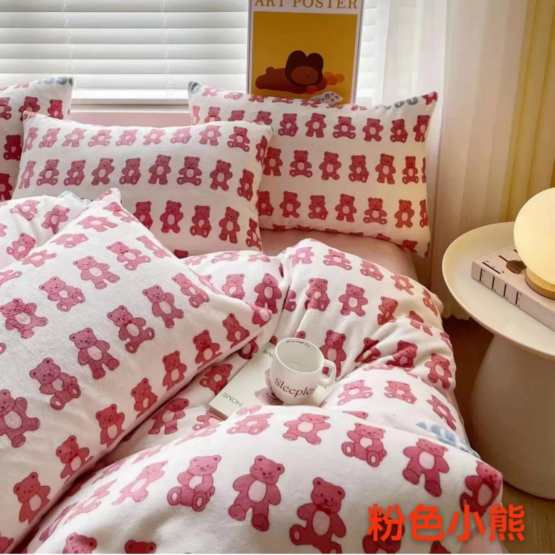 s000牛奶绒双面加厚绒波点绒品四件套绒绒四件套