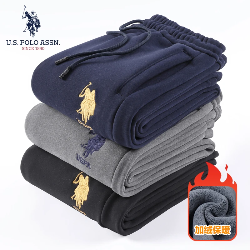 U.S. POLO ASSN.裤子男款秋冬新款加绒加厚时尚刺绣防风卫裤