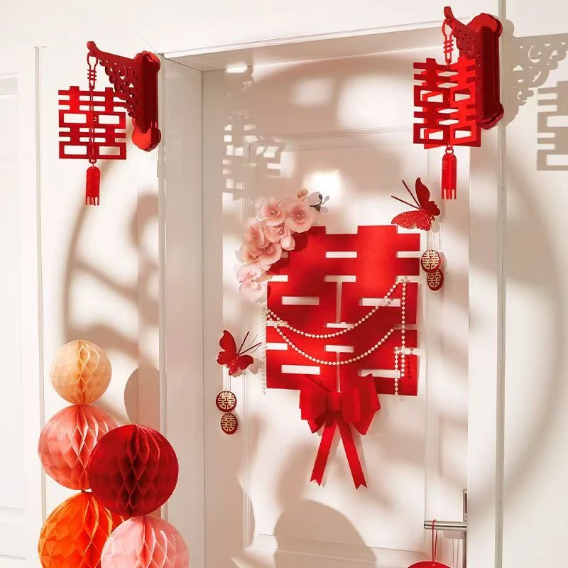 婚房布置结婚女方卧室房门装饰网红高级感新房喜字拉花门贴套装