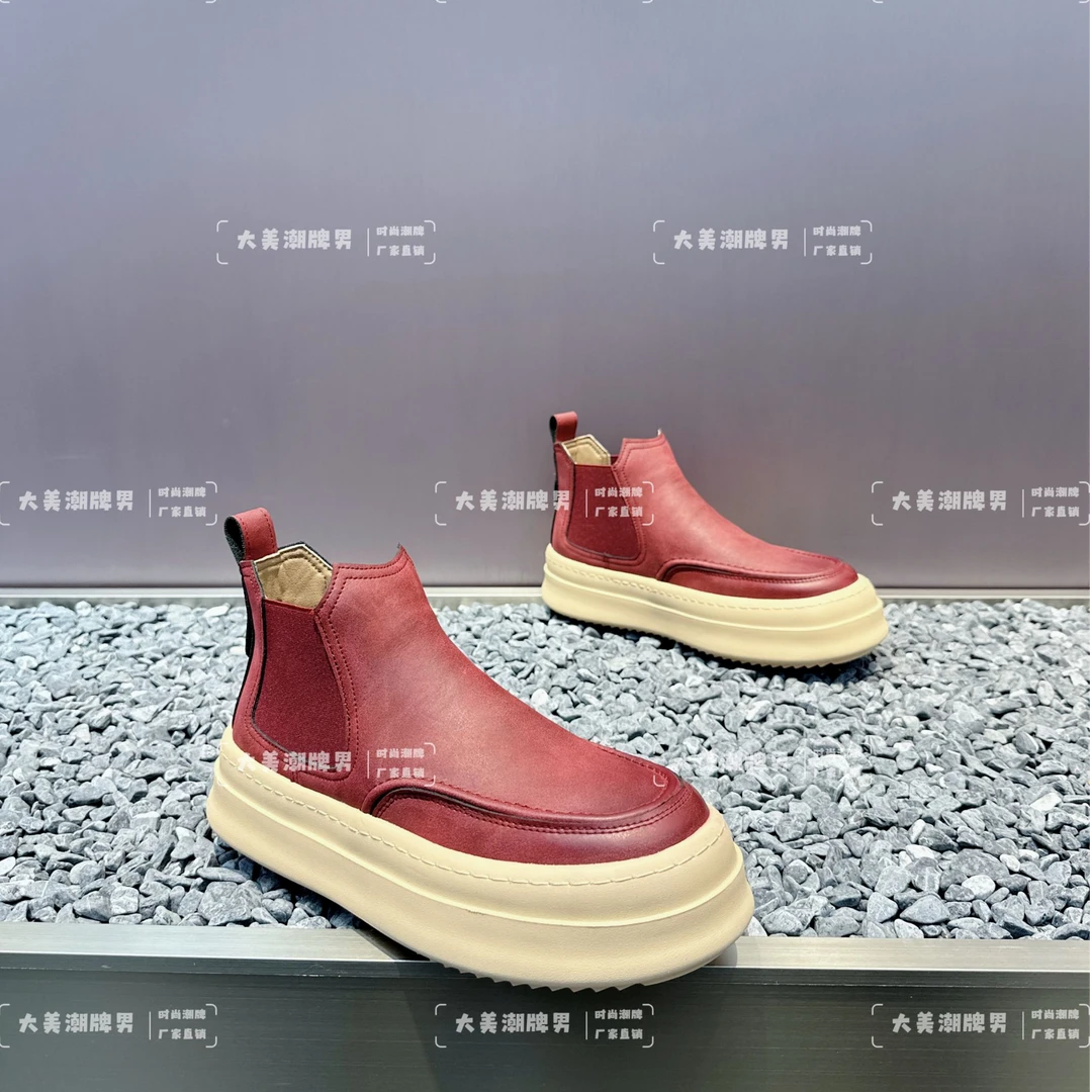 男鞋秋冬单棉高帮短筒一脚蹬马丁靴油蜡皮男士厚底轻便潮流时尚鞋