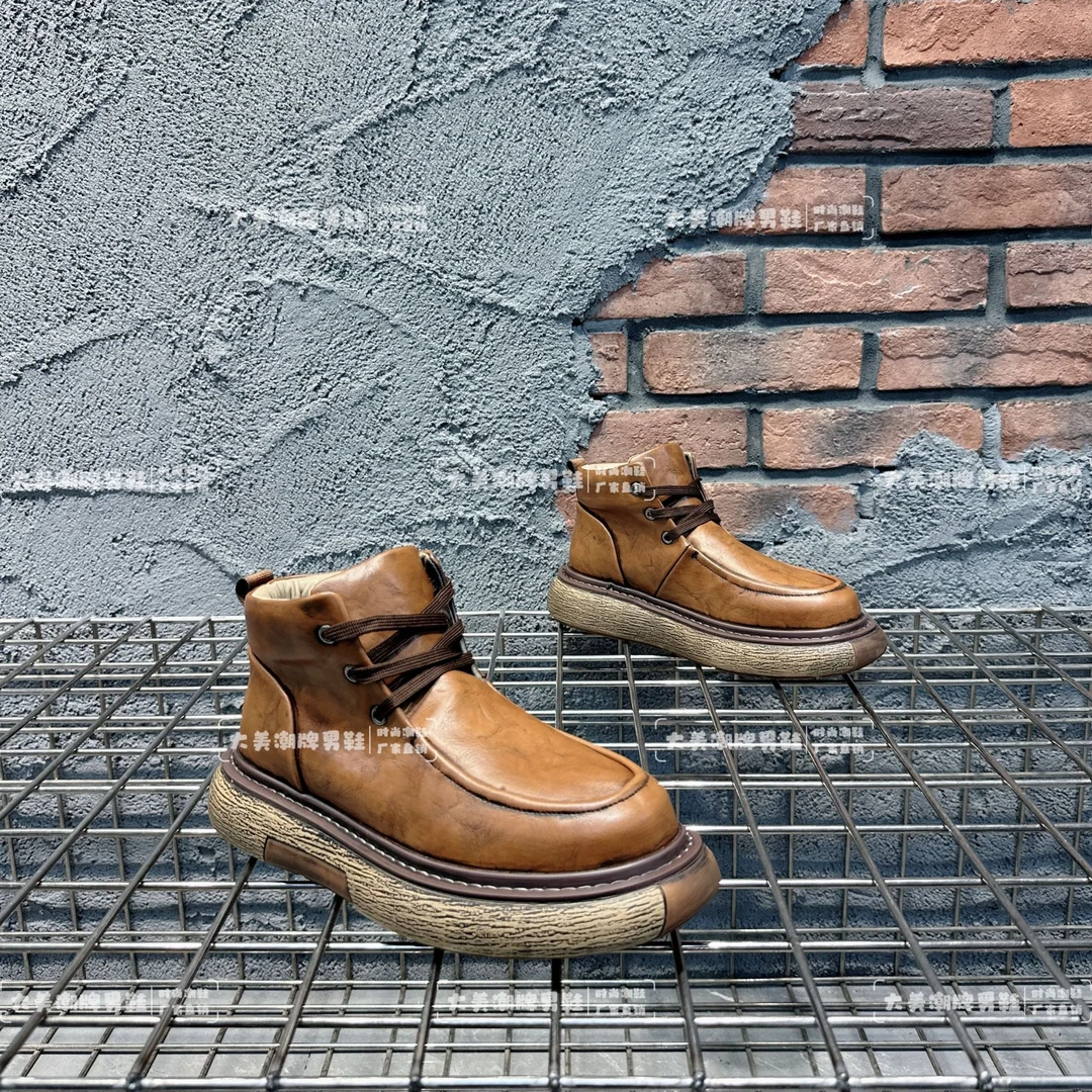 马丁靴男鞋时尚擦色复古皮面休闲男士厚底防滑潮流百搭系带潮鞋