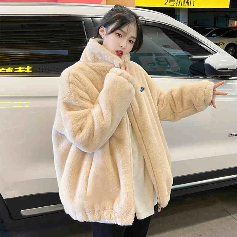 ZS001休闲冬季毛绒绒夹棉加厚甜美保暖拉链宽松韩版新款女外套