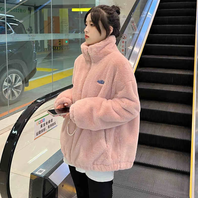 DJ002冬季毛绒绒夹棉加厚甜美保暖拉链宽松韩版新款女休闲外套