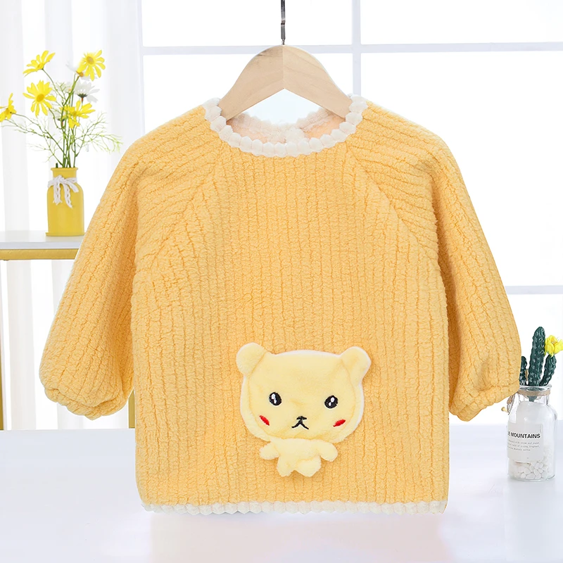 儿童秋冬加绒罩衣长袖保暖护衣女宝宝吃饭护衣加厚反穿衣男童外套