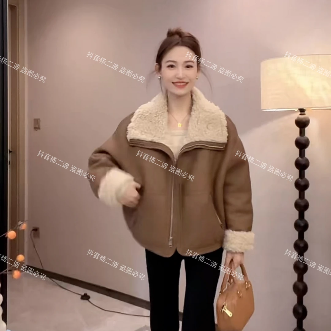 【运费补贴8-10】9449高级感羊羔毛绒外套秋冬短款加绒皮毛一体上衣