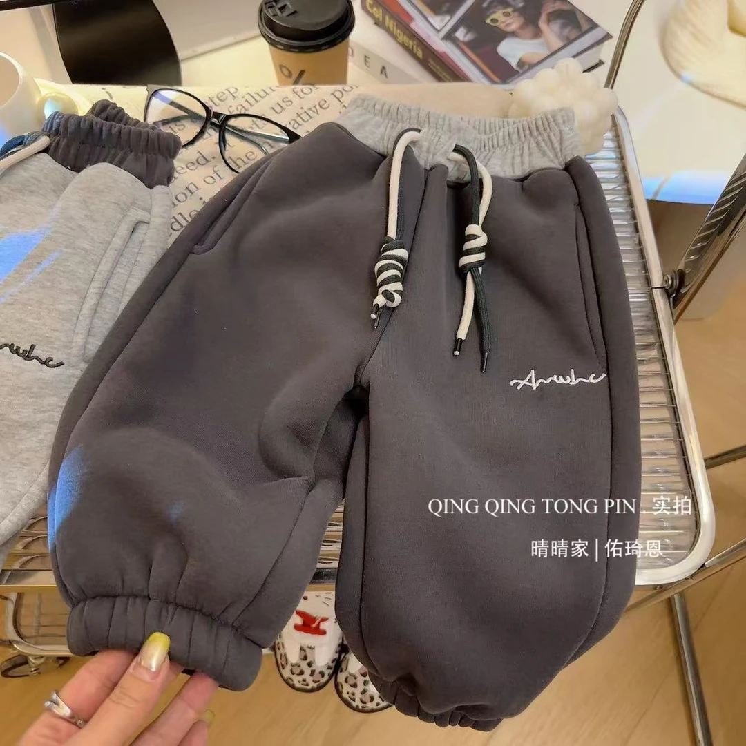 高定儿童加绒裤子2024新款男女童加厚秋冬装卫裤保暖百搭休闲裤