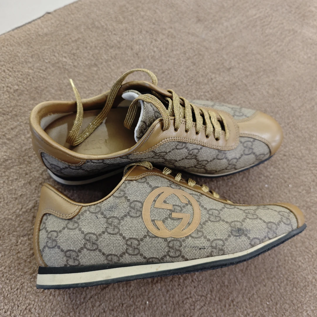 95新  古驰GUCCI/棕色老花系带休闲板鞋/36.5码