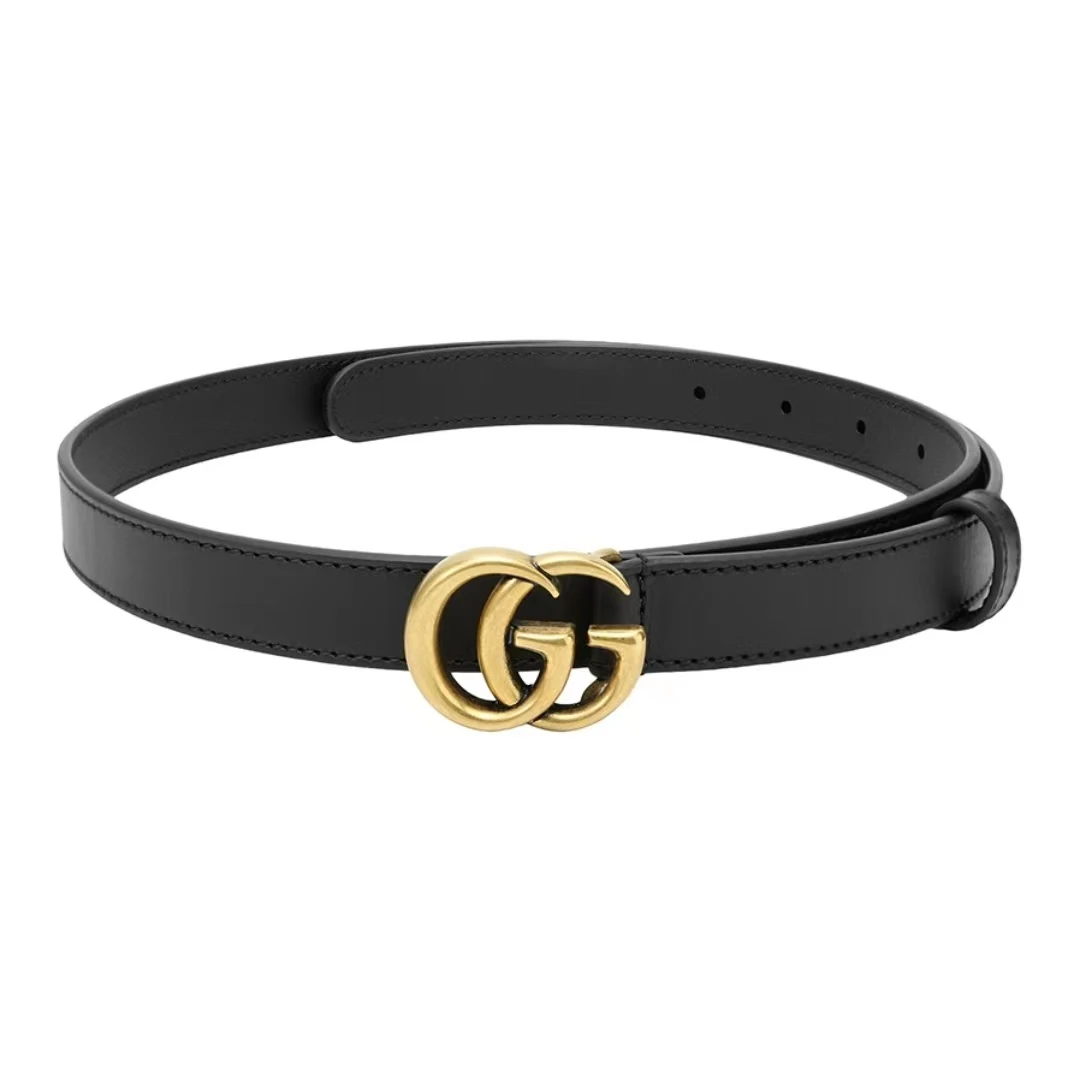 99新  亲奢滙/古驰GUCCI/公价3k+/黑色双G平滑扣皮带/75*30