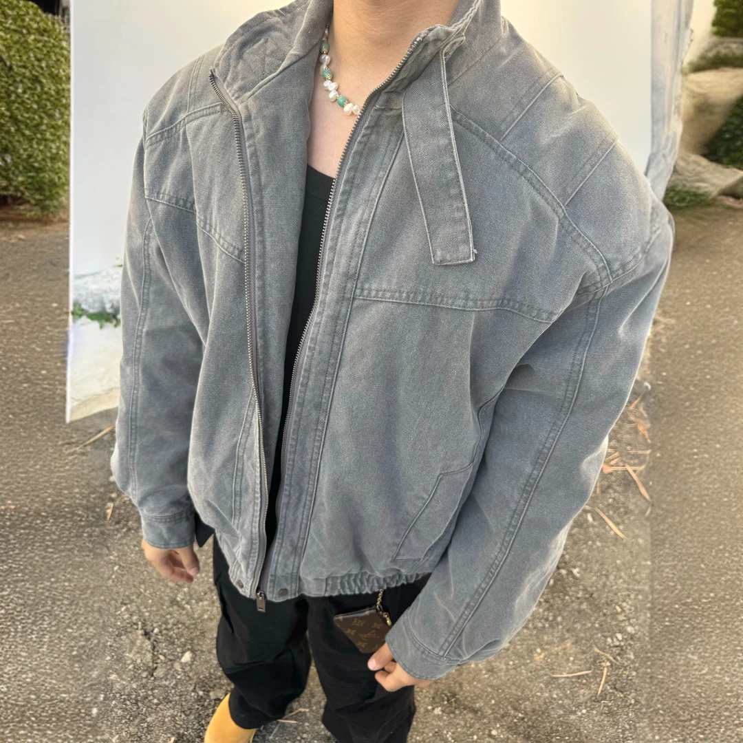 【BurningFire】冬款厚棉哈灵顿水洗短宽立领工装全棉珠帆布夹克