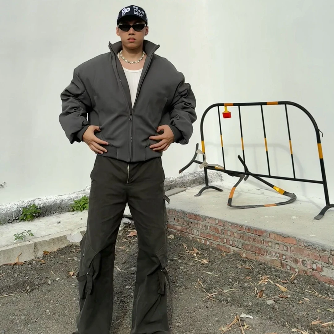 【BurningFire】美式bomber秋冬季棉服高级纹理感褶皱立领飞行夹克