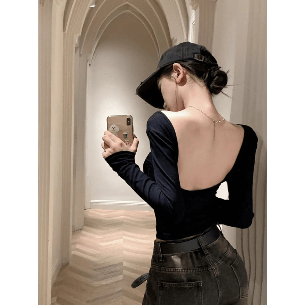 艺等现货！2025秋季新款紧身性感长袖T恤黑色打底衫纯欲百搭女上衣