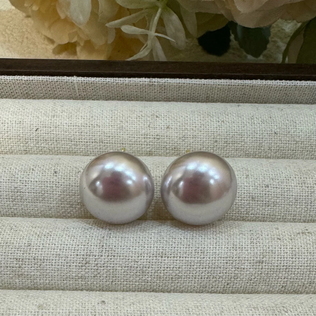 铜合金耳饰 【灰紫色】珠珠简约气质百搭优雅 14mm耳钉 A289