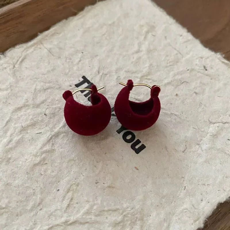 铜合金耳饰 【酒红丝绒】耳扣小菜篮显白女人味耳环 A391