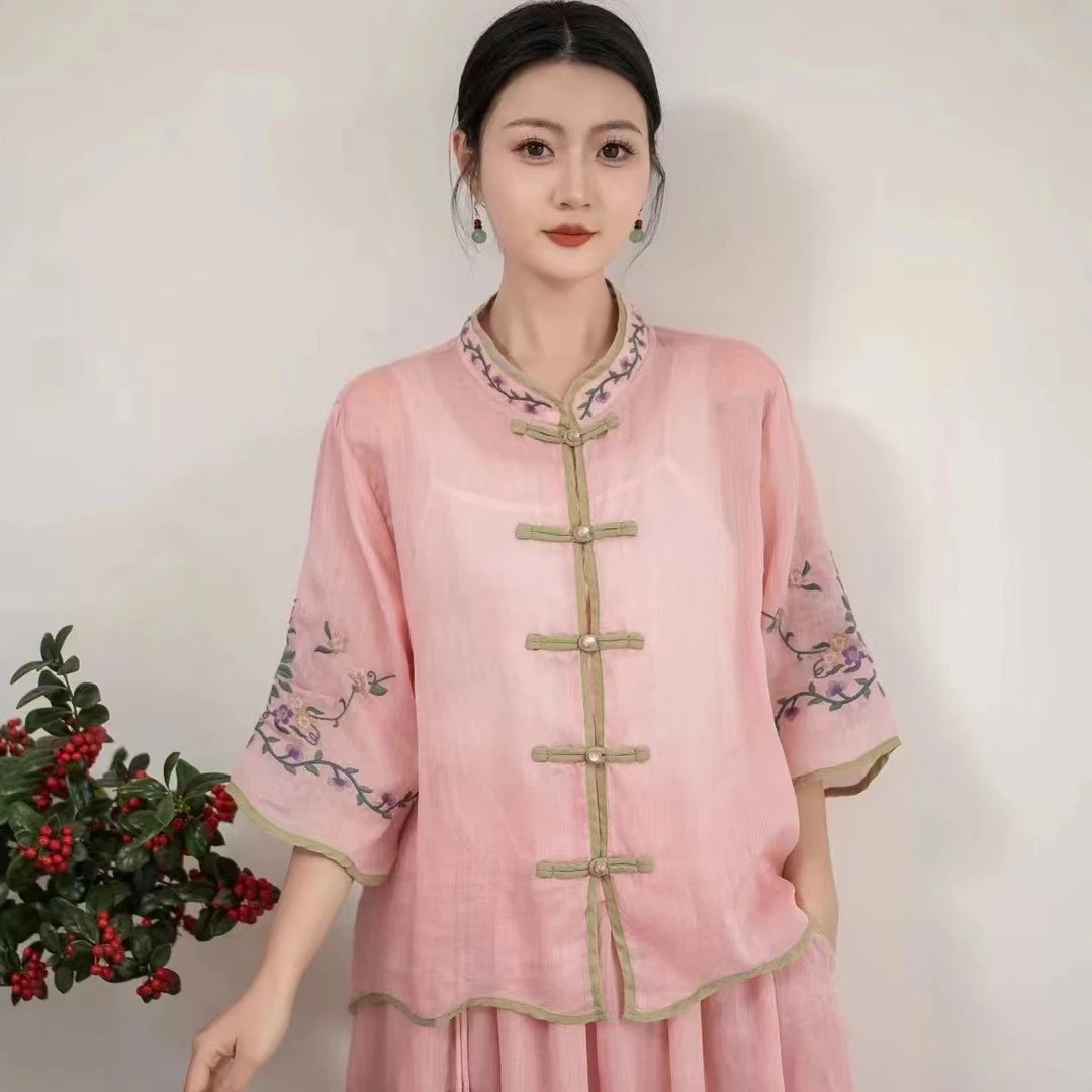 女装绣花宽松夏季衬衫常熟新中式