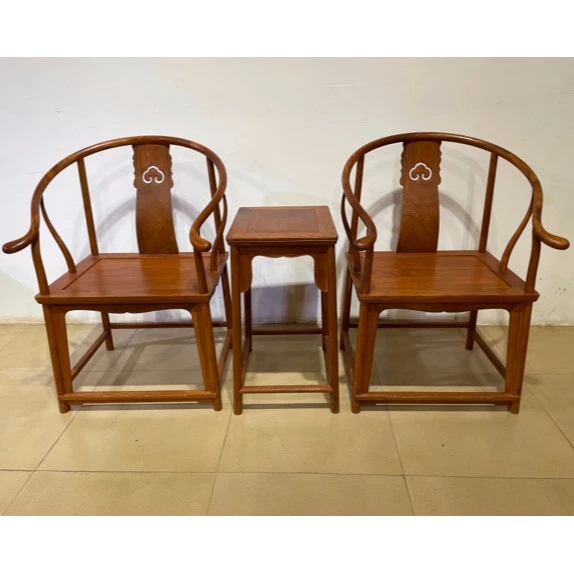 正宗国标红木(大果ZT)圈椅三件套家用古典桌椅