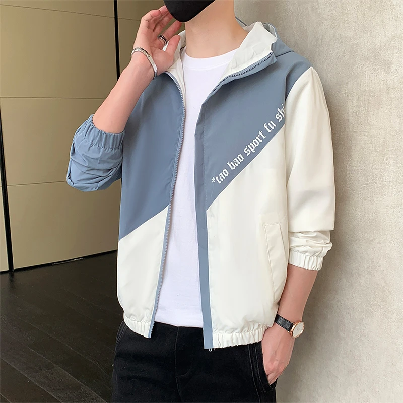 潮牌连帽夹克衫春秋季韩版潮流拼色工装外套男装休闲百搭宽松上衣