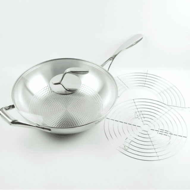 （微瑕）TBH大师系列 精钢 304不锈钢炒锅 （32CM ）送蒸架半屉
