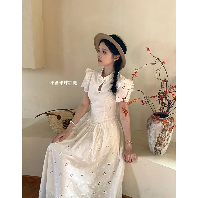 新中式小飞袖连衣裙女夏高级感气质长裙收腰显瘦裙子37061