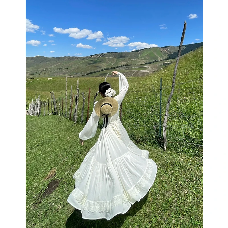 法式仙女连衣裙女夏季仙气方领公主长裙77058