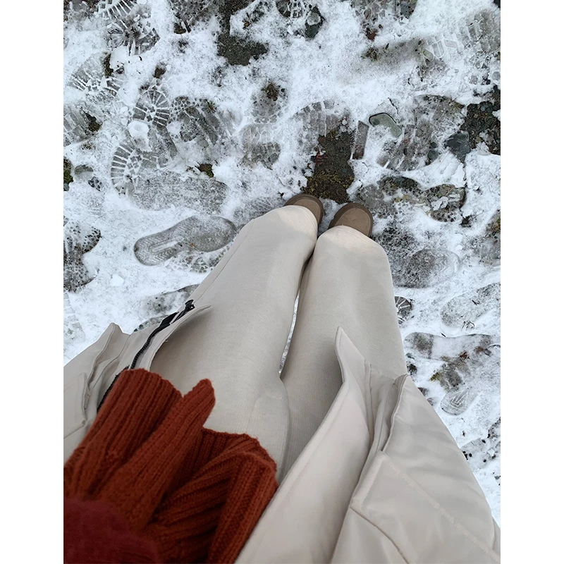 加绒加厚秋冬纯色直筒阔腿裤女高腰显瘦休闲感长裤77176