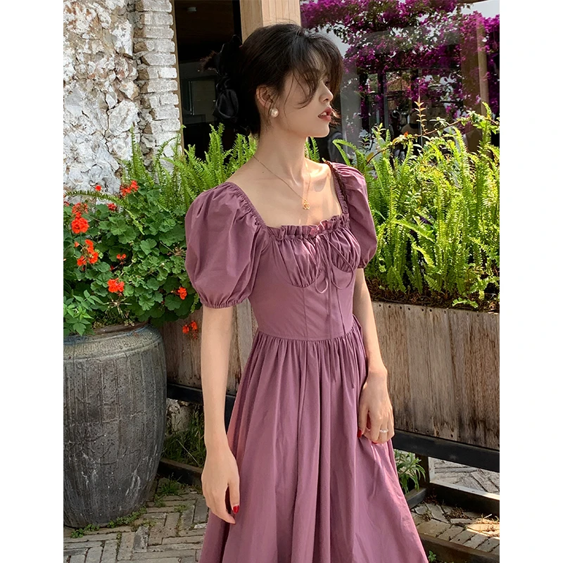 浪漫旋律 法式浪漫设计感泡泡袖连衣裙女 23338