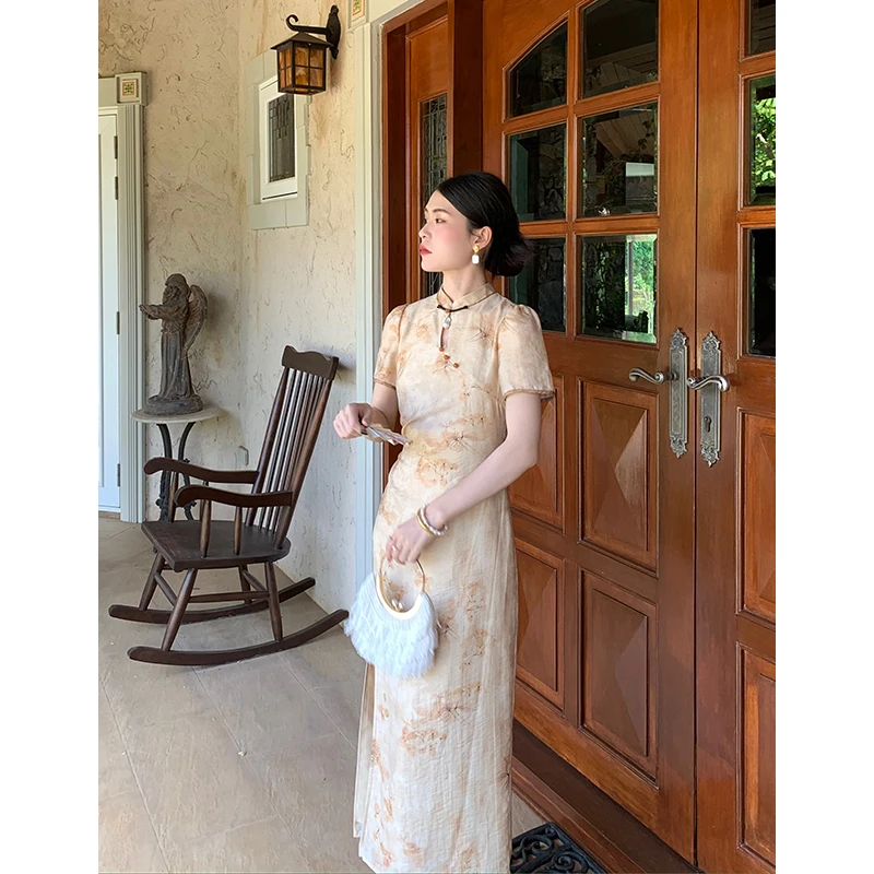 枯叶蝶 新中式改良收腰显瘦连衣裙女新款388029