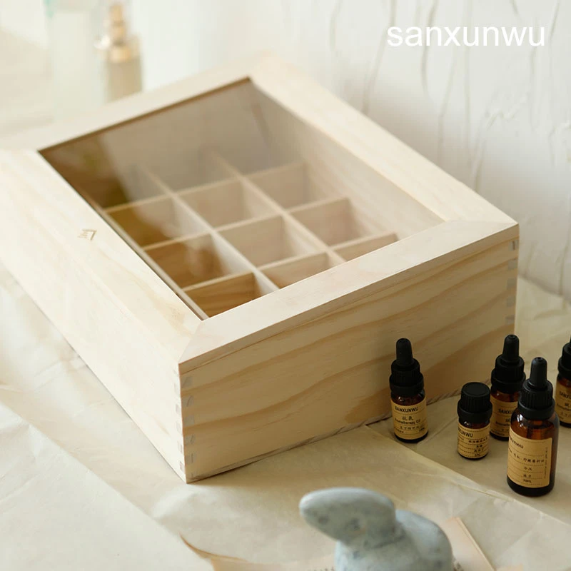 精油收纳木盒 化妆品收纳箱 松木化妆箱