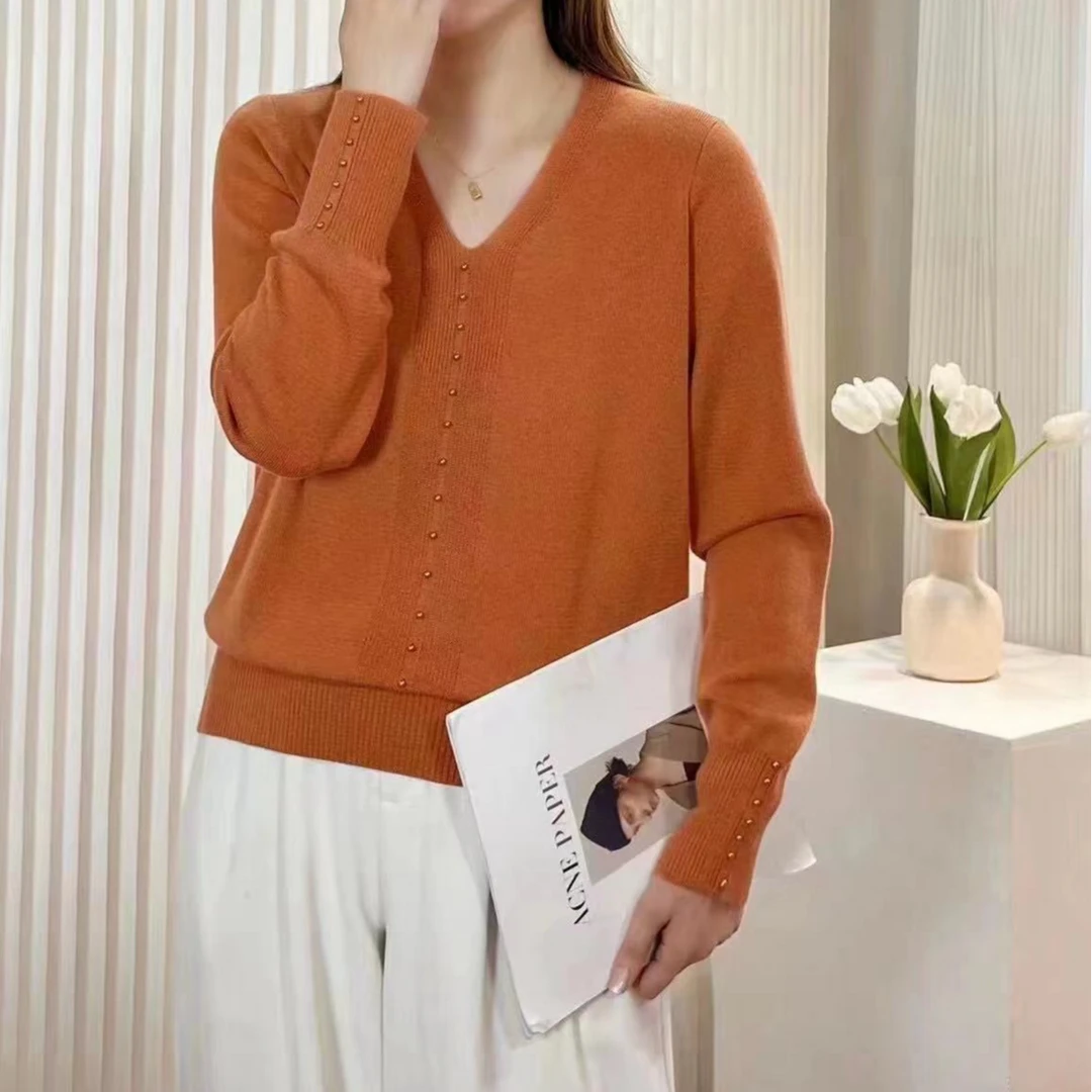 长袖针织衫毛衣上衣网红时尚百搭羊绒纯色