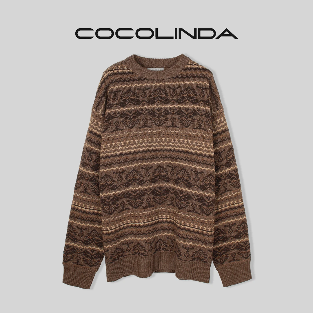 【COCOLINDA/LD】琳达推荐美拉德花纹圆领毛衣针织套头毛衫S1151