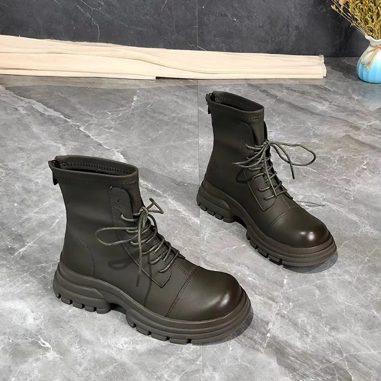 JRX小众设计感英伦风马丁靴女B8上(2-1)厚底粗跟增高短靴39X3373