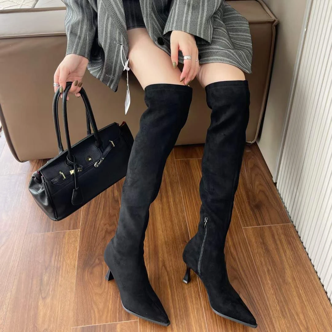 高级百搭高跟过膝靴JCL瘦瘦靴女尖头长筒女靴高筒弹力靴22M010-33