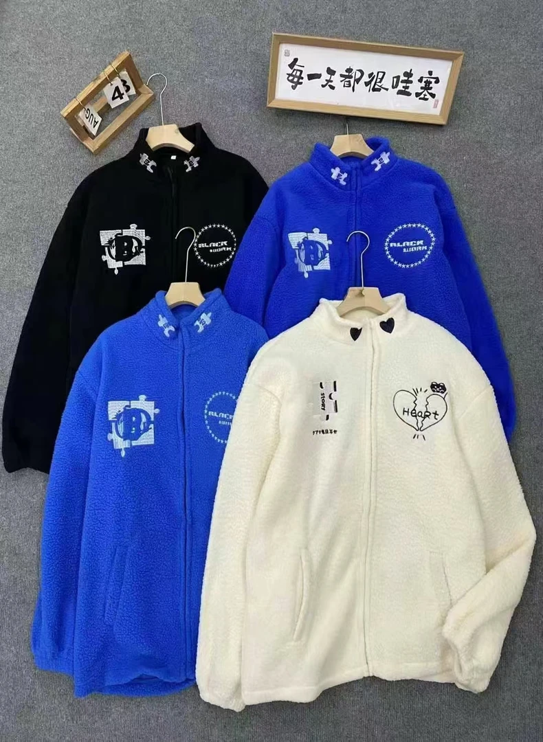 新款冬季宽松保暖百搭情侣学生秋冬休闲羊羔绒拉链外套3001