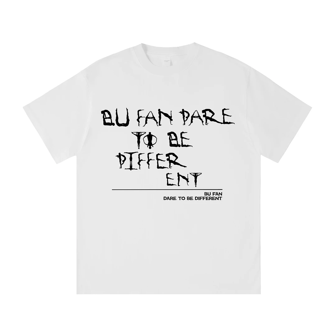 BUFAN重磅T【人形英文】国潮圆领T恤男女同款潮流百搭宽松纯棉202