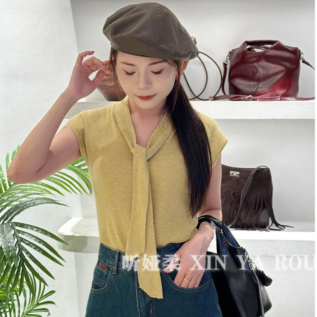 法式飘带小飞袖气质修身显瘦百搭无袖上衣