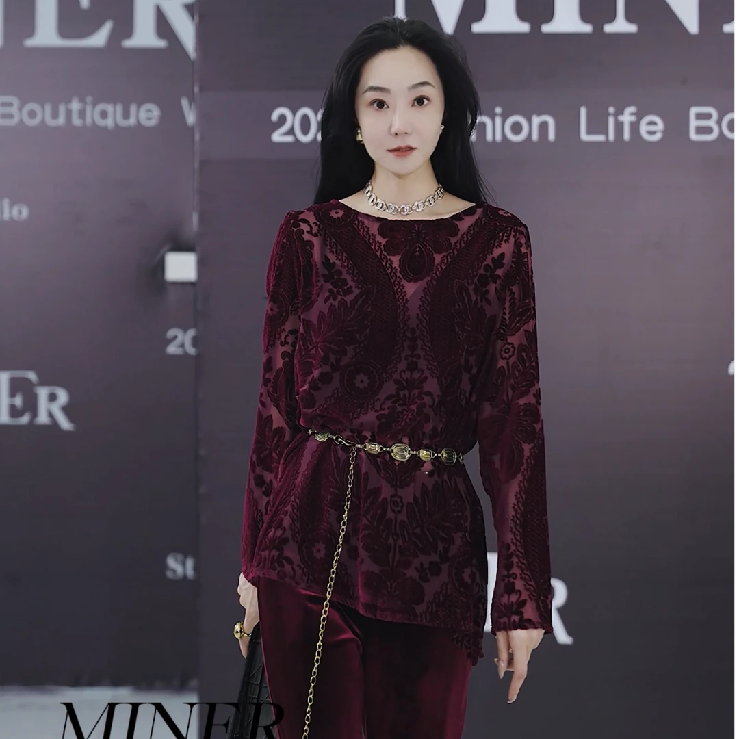 【MINERFUSHI】高级感女人味植绒镂空显瘦长袖上衣