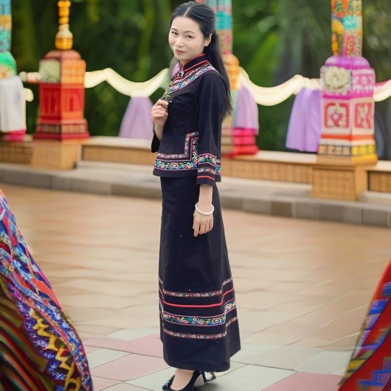 少数民族布依族壮族苗族民族服装民族特色裙子机器绣花民族风