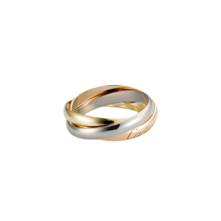 99新 Cartier/卡地亚 18K TRINITY三色金三环戒指 窄版/公价8750