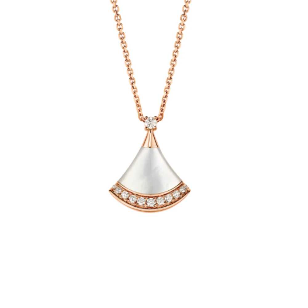 99新 BVLGARI/宝格丽  18k玫瑰金白贝母扇子边钻小号/公价28400