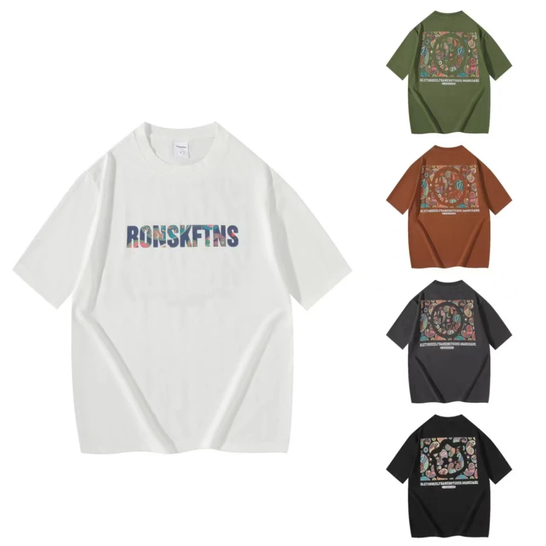 夏季新品时尚潮流短袖印花青春薄款圆领腰果花国潮男士短袖T81755