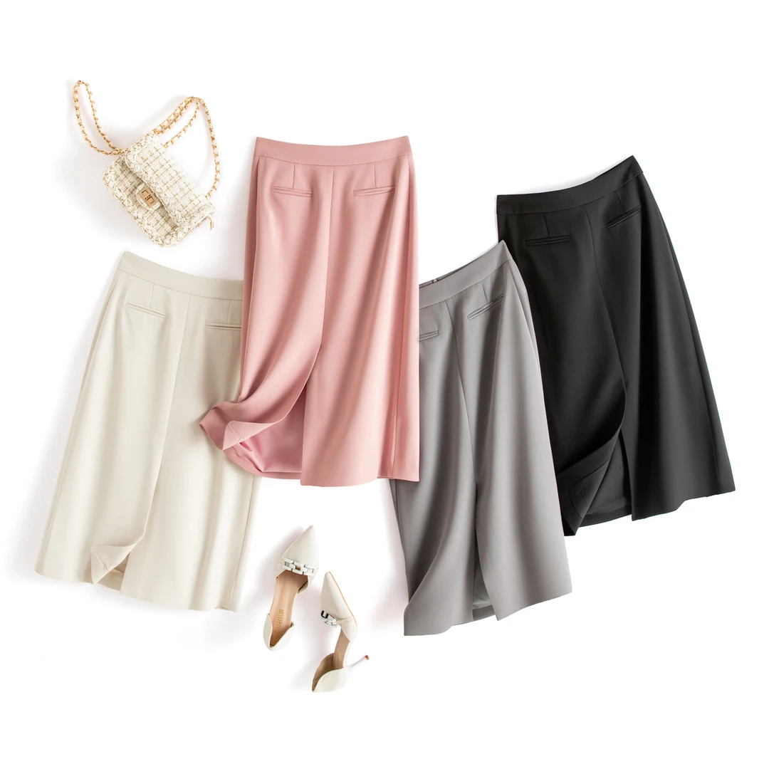 莫兰迪夏季半身裙高腰开叉休闲显瘦气质百搭垂感简约包臀a字裙