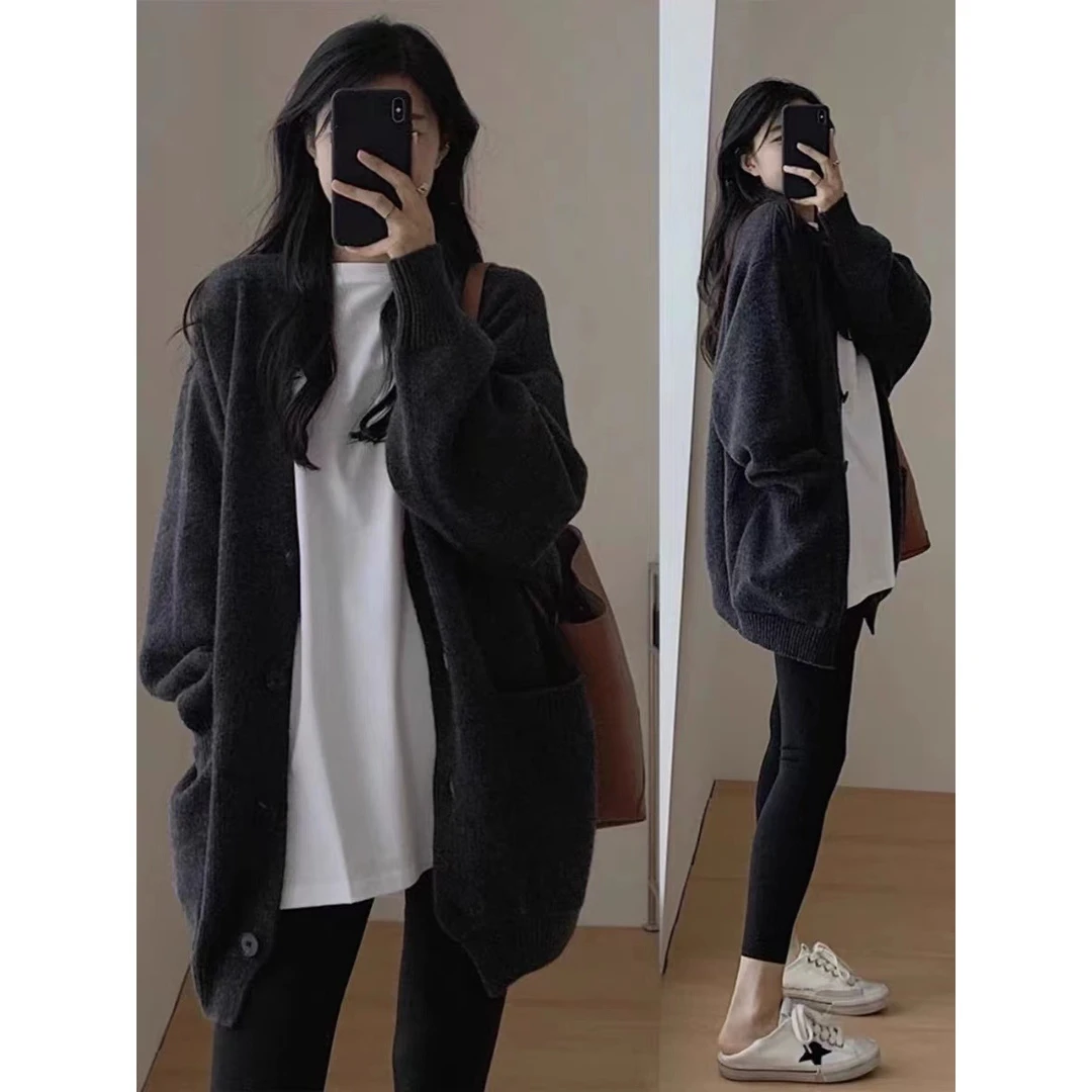 小香风秋冬2024新款女装宽松中长款慵懒风软糯针织开衫毛衣女外套