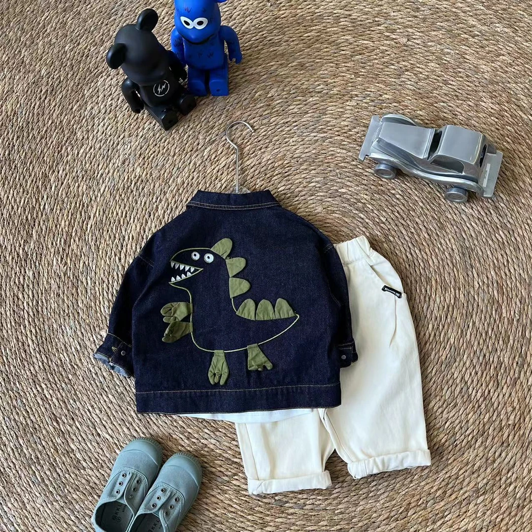 胡子头春秋男宝韩版卡通乔治恐龙牛仔外套SQ1120