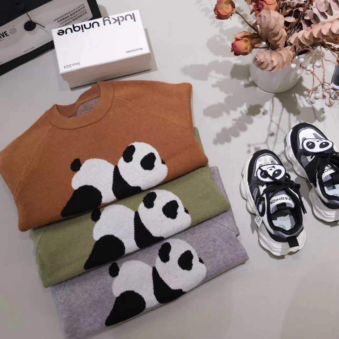 胡子头春秋男宝韩版卡通小熊猫毛衣XM8001
