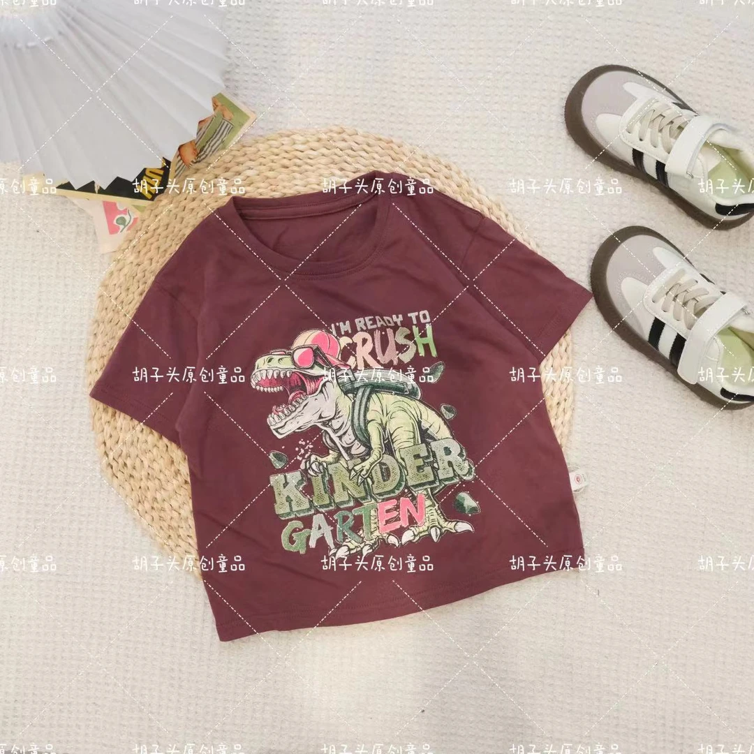胡子头夏季男宝韩版卡通印恐龙字母短袖H-1031