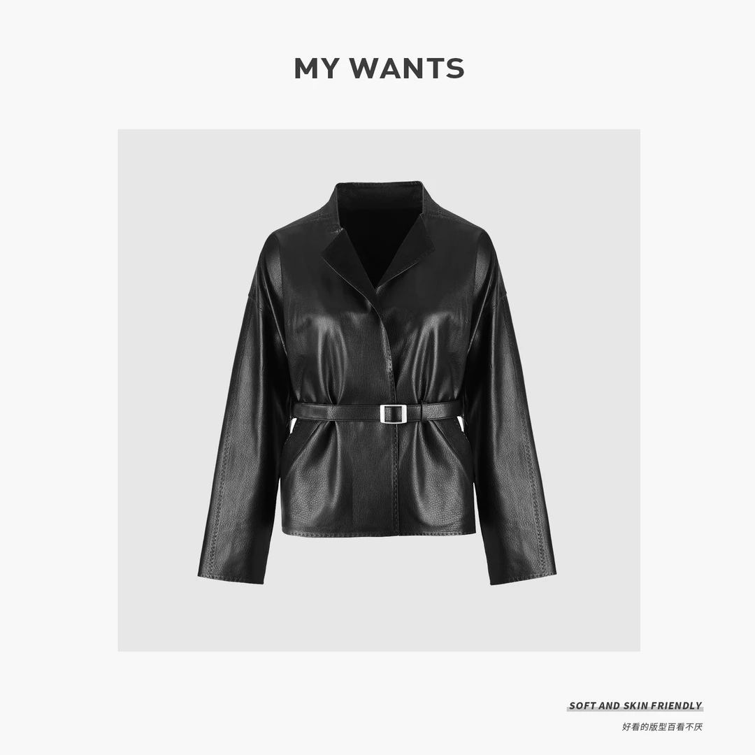 MY WANTS“手工皮衣”~真皮优雅气质显瘦收腰皮衣外套K22901