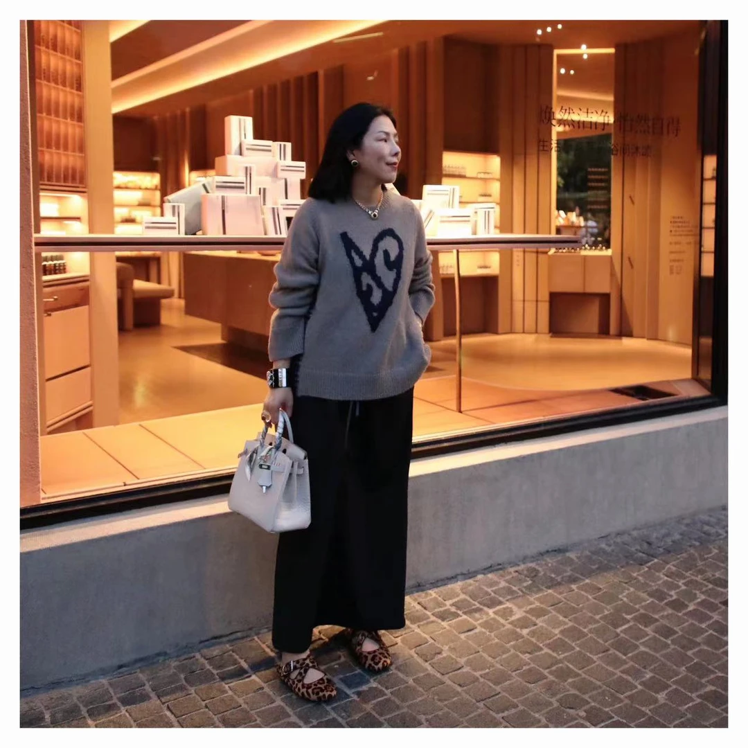 MY WANTS“特调爱心” 25早春新款时尚百搭印花网红针织衫SU24-84