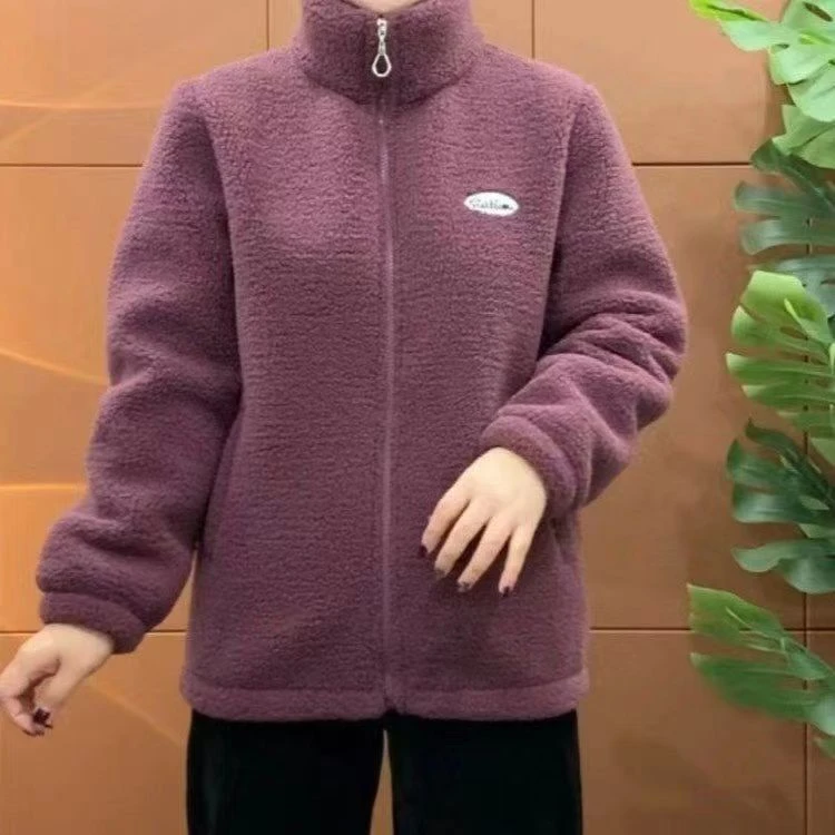 春款上新25休闲时尚宽松大码加绒颗粒绒洋气保暖中老年妈妈装外套