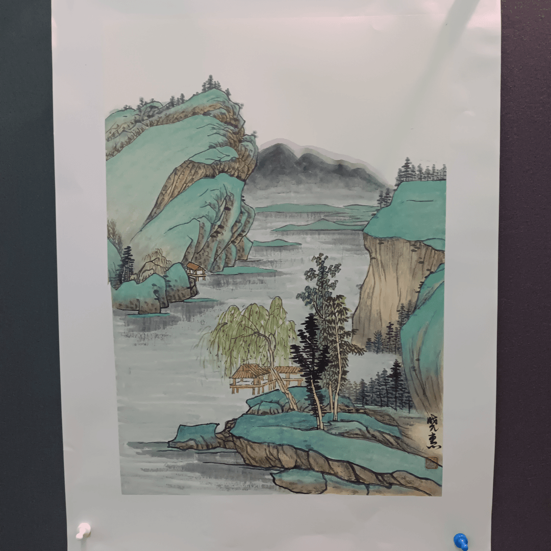 小惠老师的手绘山水国画68x46小青绿山水国画